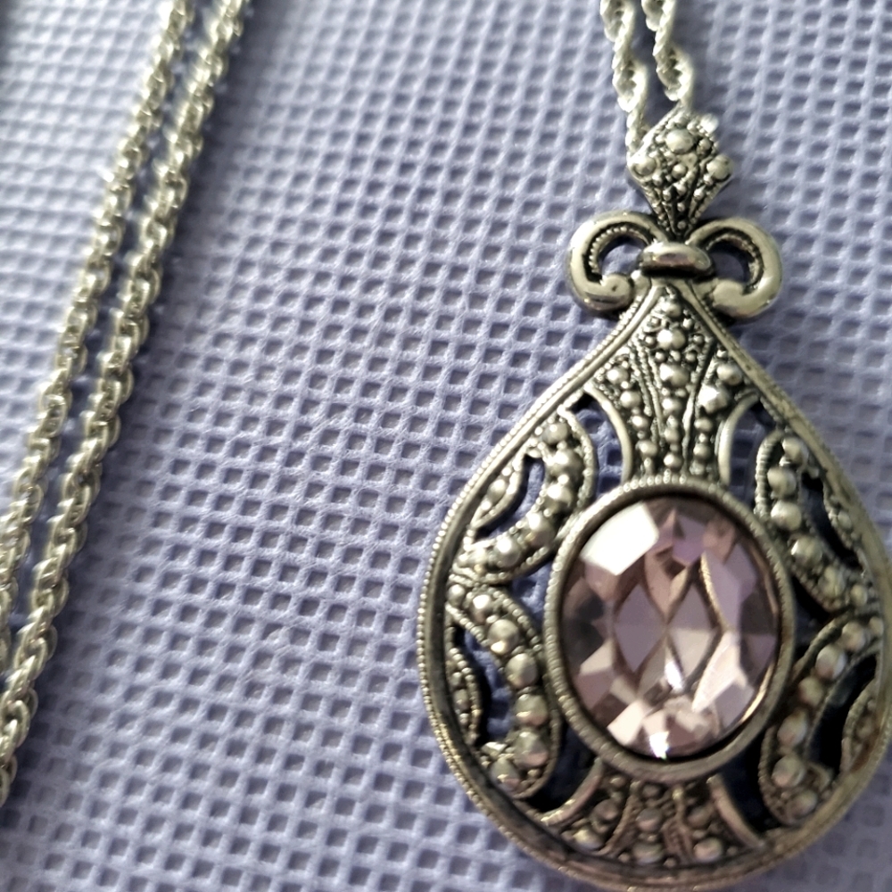 2/$15 - Purple Stone Silver Pendent Necklace